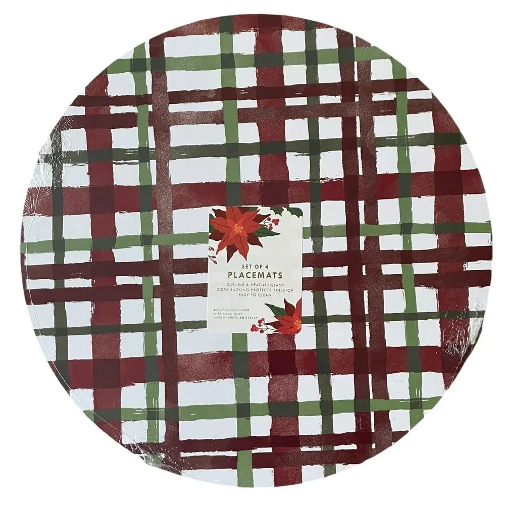 Christmas Boutique Reversible Cork Backed Placemats 15in Round Set of 4 New